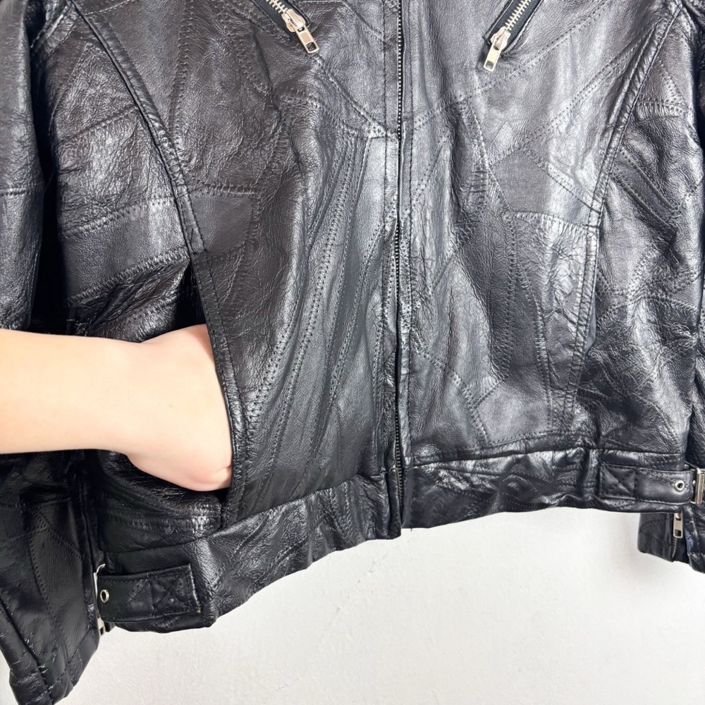 Vintage Junction West Women’s Black Patchwork Leather Jacket Sz L - Picture 5 of 13